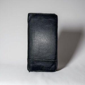 COACH black Pebbled leather flap wallet Unisex Men's Womens Soft Leather